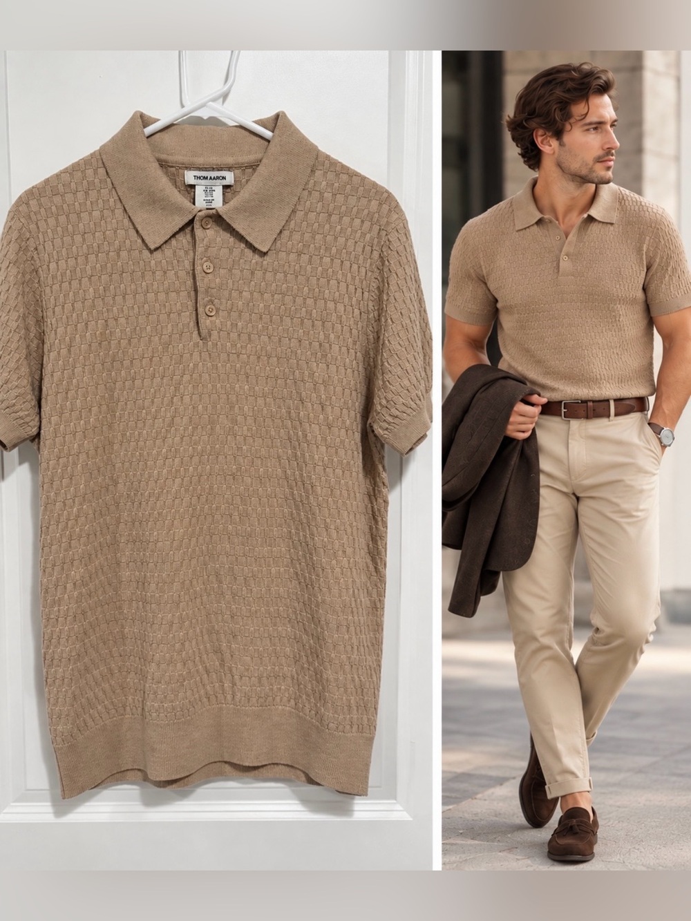 Thom Aaron Men’s Short Sleeve Textured Knit Polo Sweater sz M
